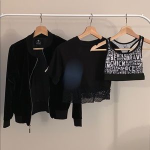 chick by glossy velour jacket, top, & sport bra